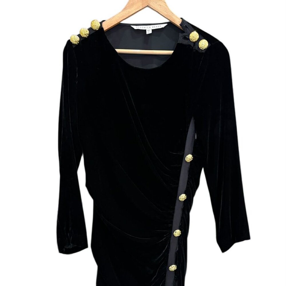 Veronica Beard Ira Button-Embellished Ruched Stretch-velvet Mini Dress - Size 8